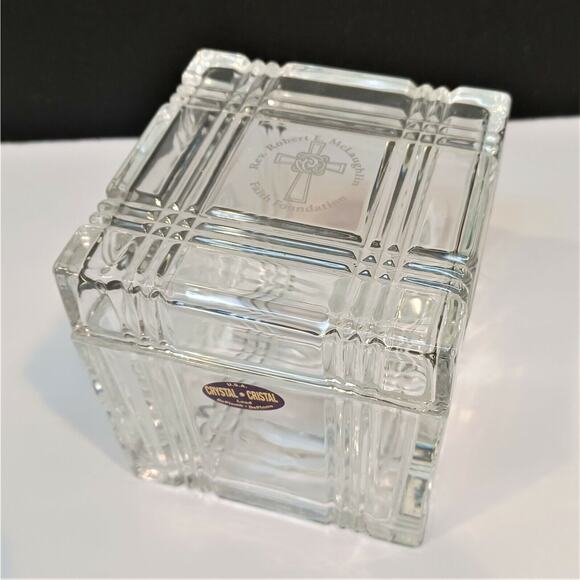 DePlomb Beveled Crystal Box inscribed Rev. Robert E. McLaughlin Faith Foundation - Picture 2 of 5